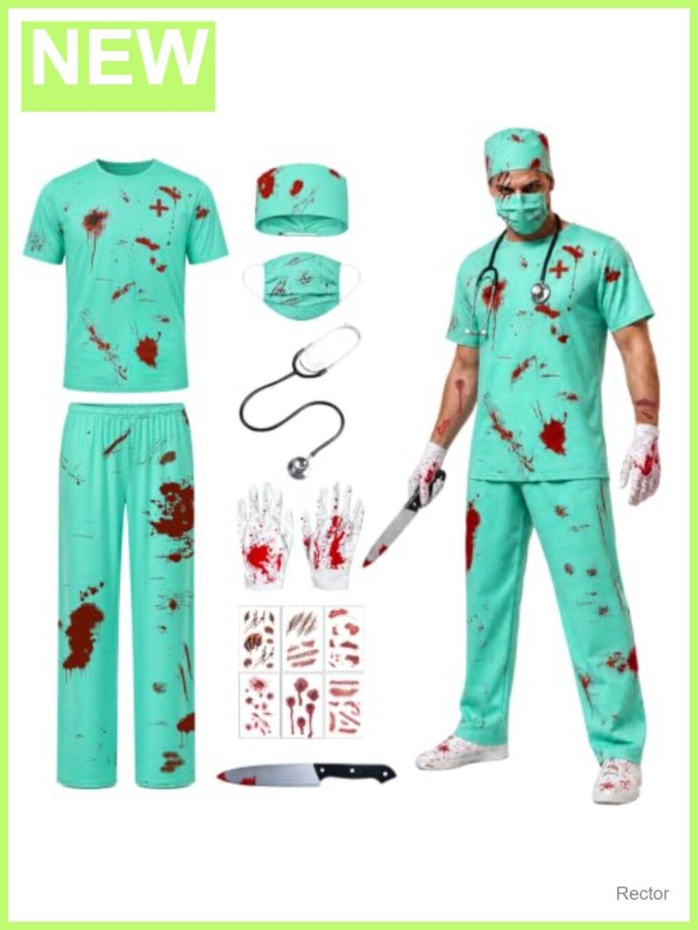 Men's Zombie Doctor Surgeon Costume Set Turquoise Scrubs